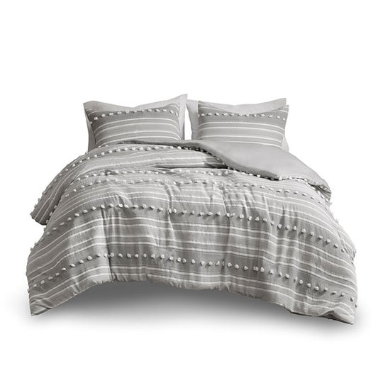 Madison Park Coastal Rowan Striped Clipped Jacquard Duvet Cover Set - Grey