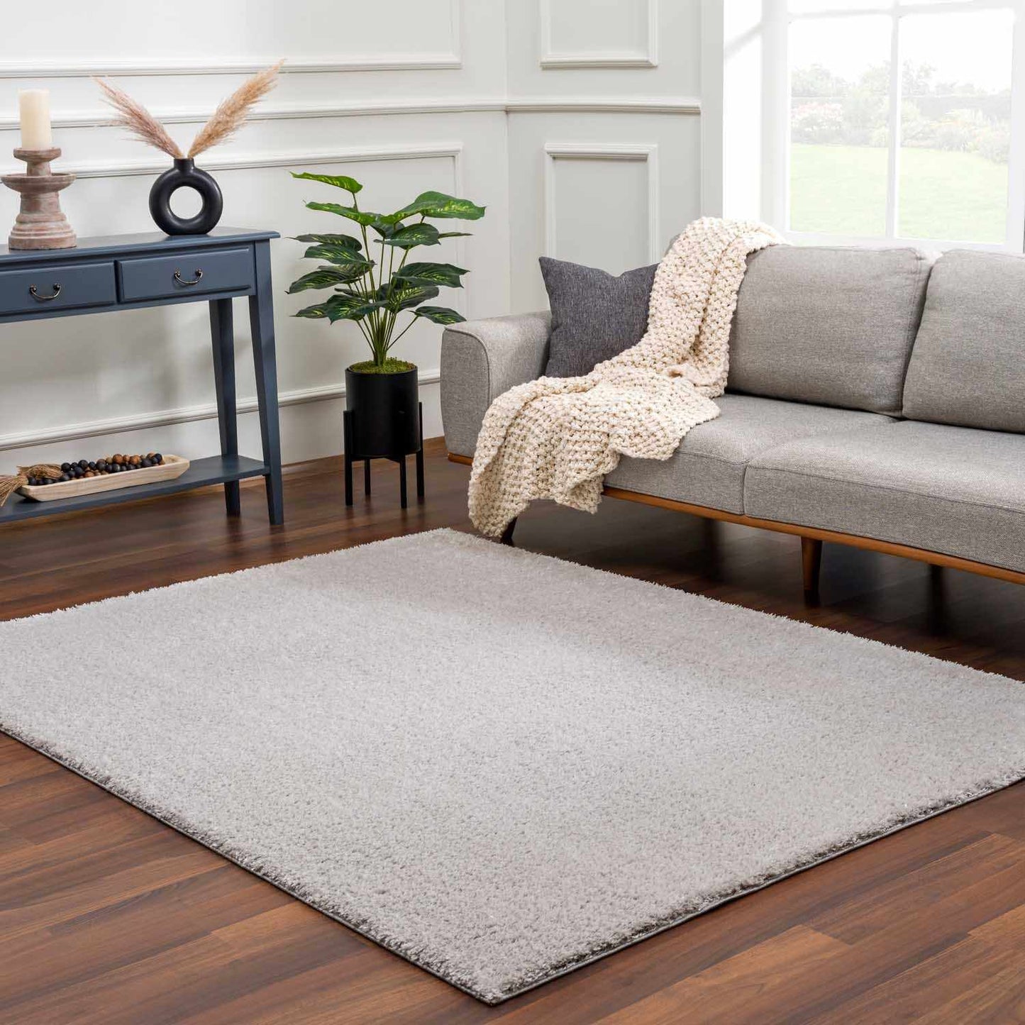 Lunaro Gray Subtle Wavy Abstract Modern Minimalist Polyester Machine Woven Area Rug - Clearance
