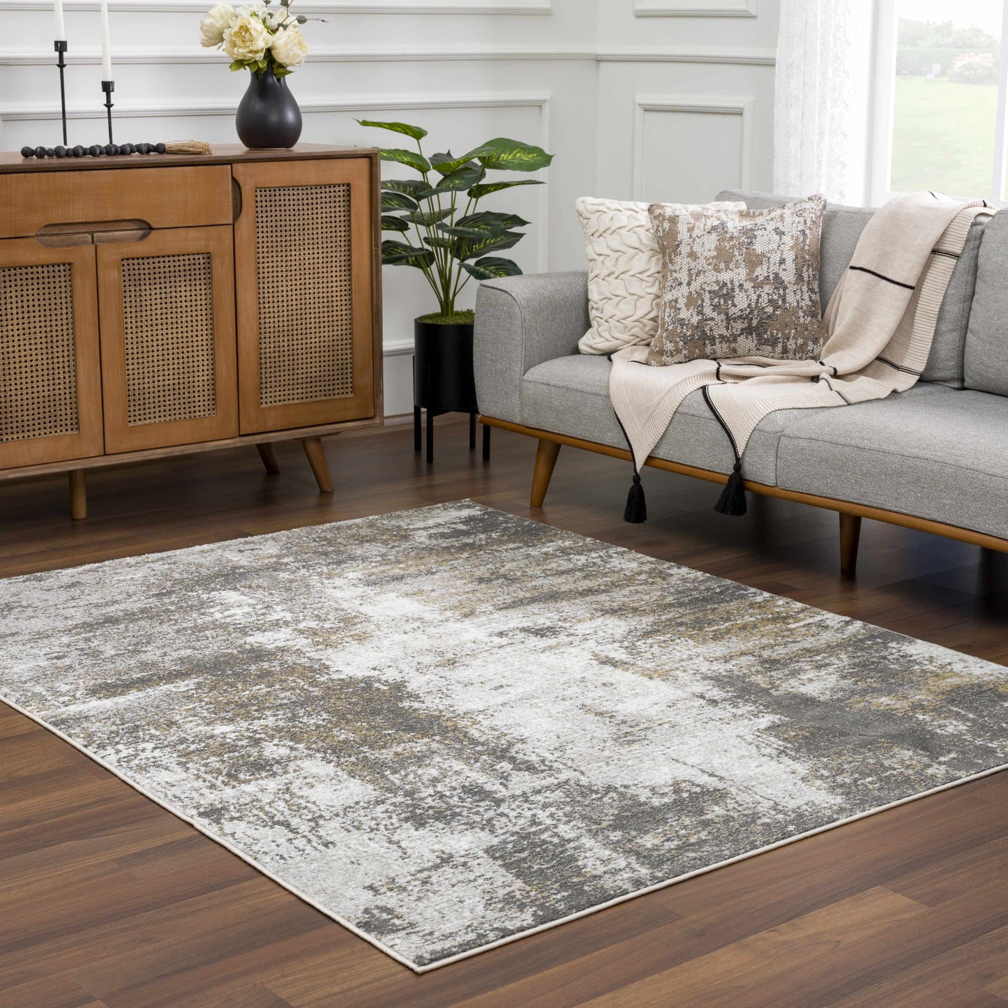 Liveree Gray Abstract Area Rug - Promo