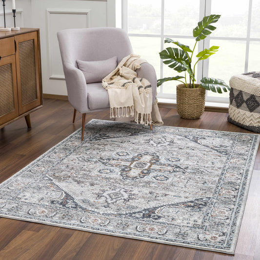 RUG SALE! Liverpool Gray & Blue Area Rug - Charcoal, Medium Gray, Light Gray, Light Blue - Clearance