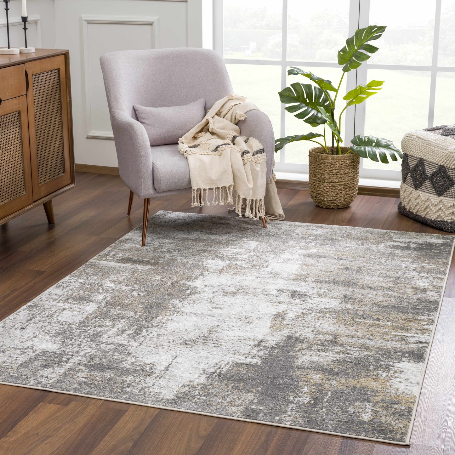 Liveree Gray Abstract Area Rug - Promo