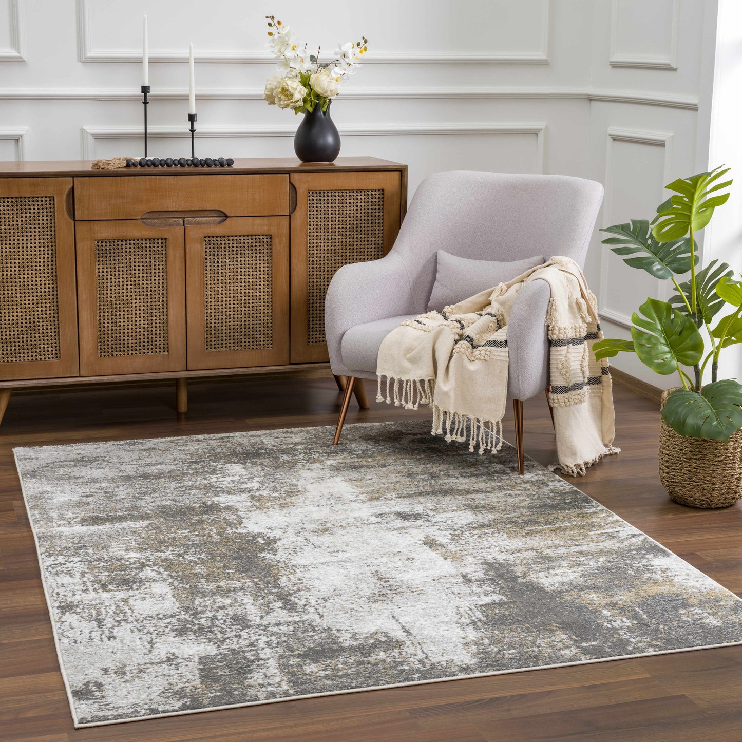 Liveree Gray Abstract Area Rug - Promo