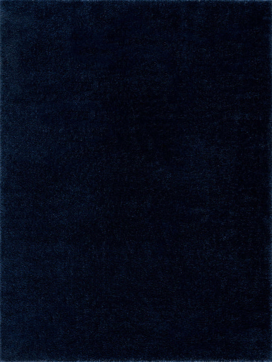 Navero Dark Blue Subtle Wavy Abstract Modern Minimalist Polyester Machine Woven Area Rug - Clearance
