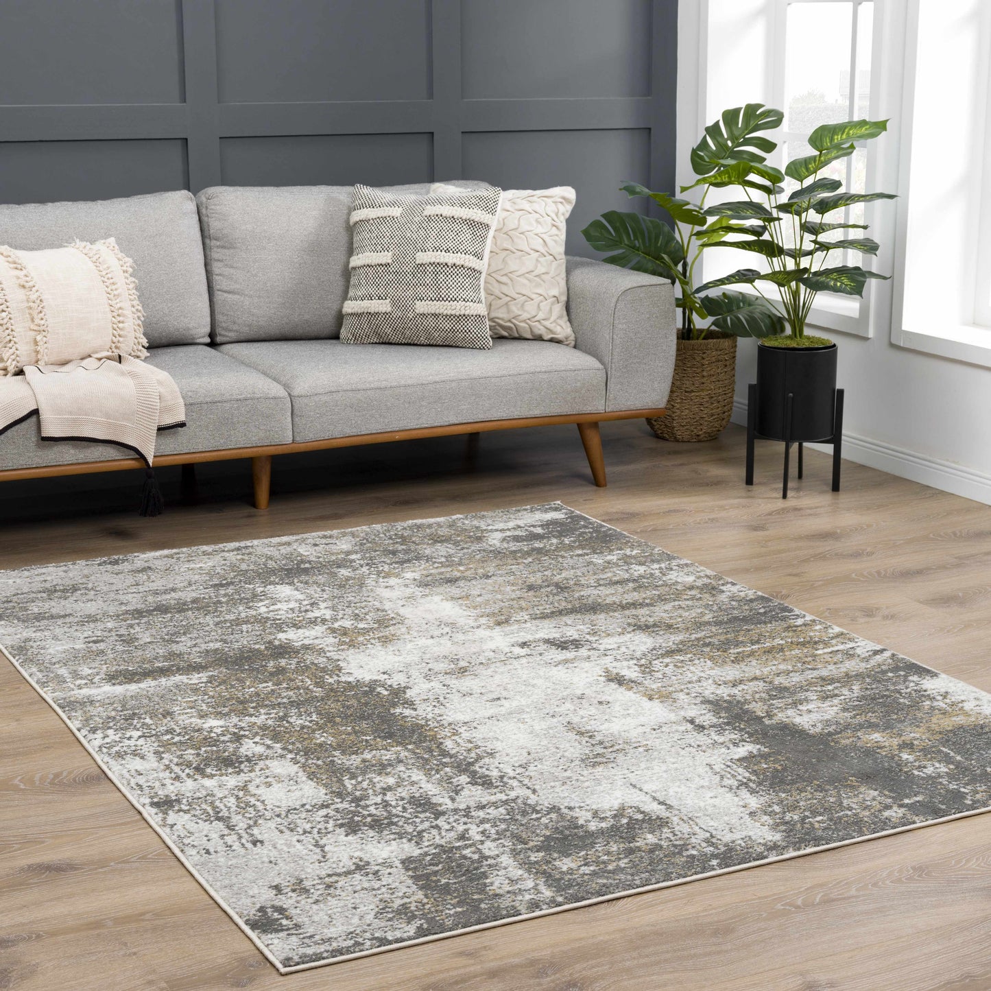 Liveree Gray Abstract Area Rug - Promo
