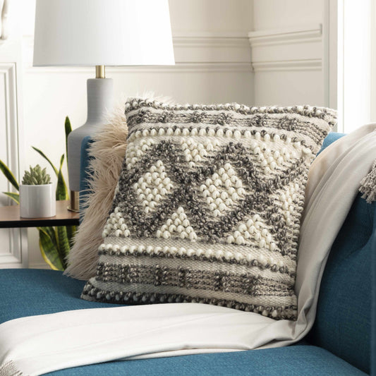 Sagamore Cream Trellis Wool&Cotton Throw Pillow - Quahog Bay Bedding