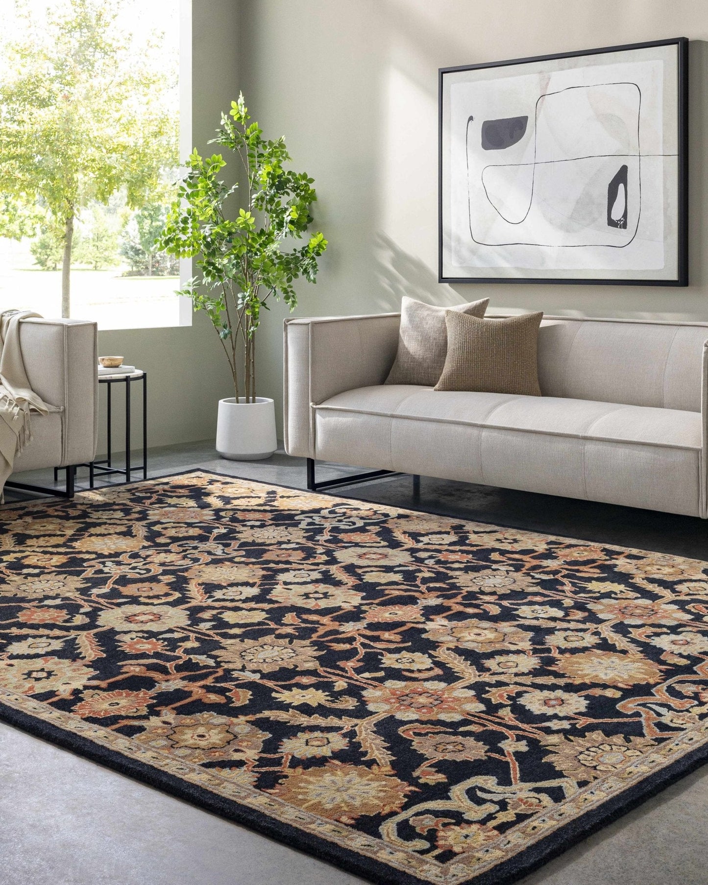 Salix Hand Tufted Black Wool Rug - Quahog Bay Bedding