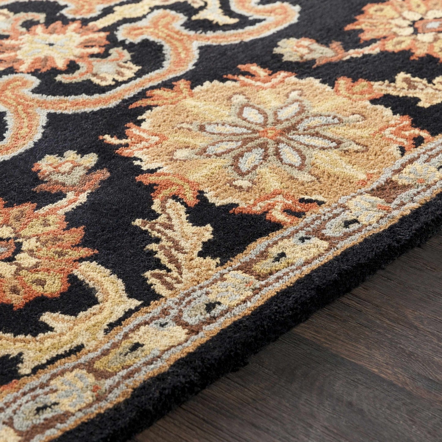 Salix Hand Tufted Black Wool Rug - Quahog Bay Bedding