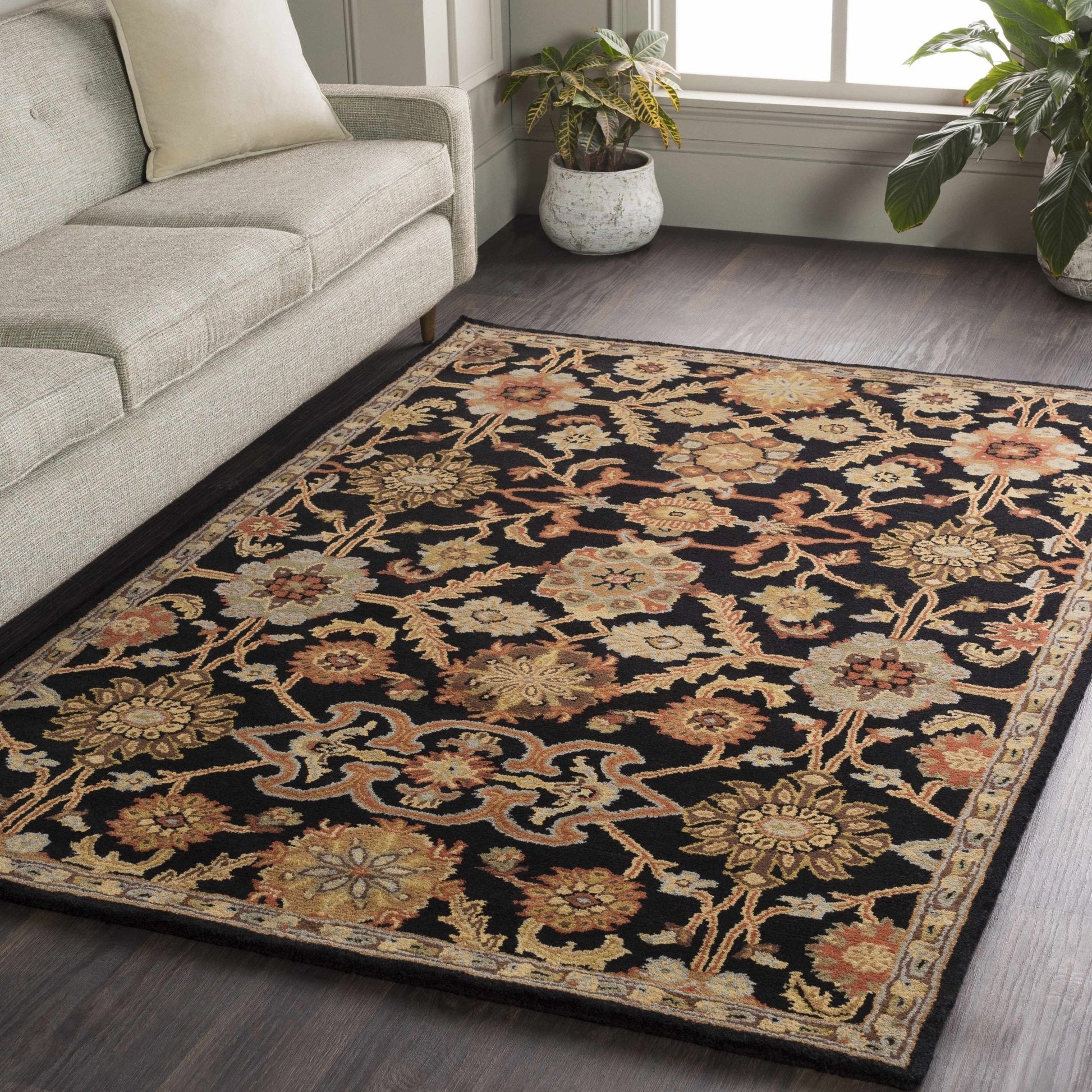 Salix Hand Tufted Black Wool Rug - Quahog Bay Bedding