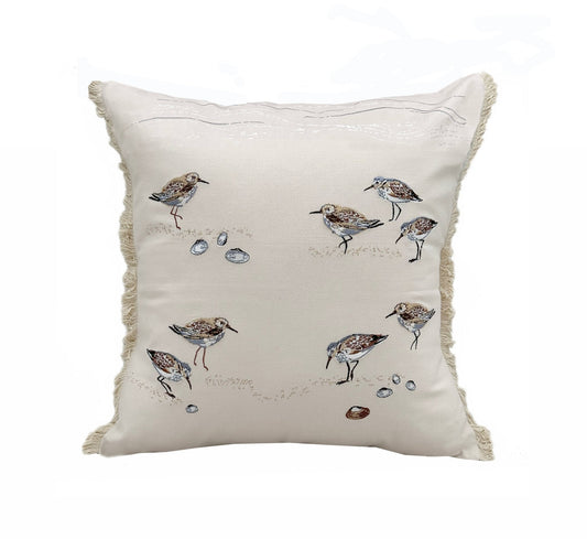 Sandpiper and Shells Fringed Cotton Pillow - Quahog Bay Bedding