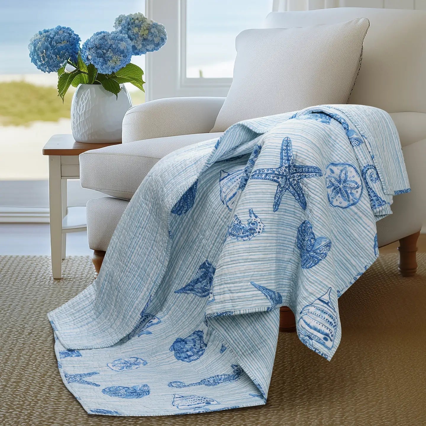 Sandy Cove Quilted Throw - Coastal Throw Blanket - Quahog Bay Bedding