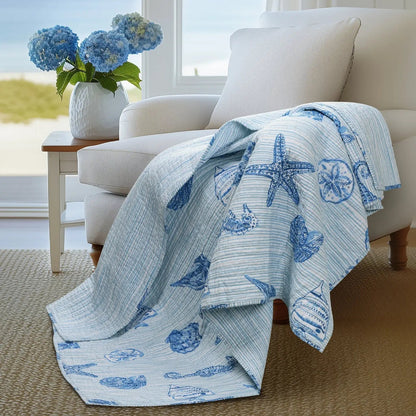 Sandy Cove Quilted Throw - Coastal Throw Blanket - Quahog Bay Bedding