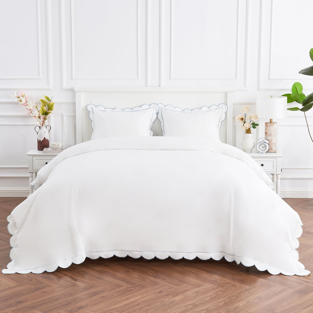 Scallop Frame Embroidered Cotton Percale Duvet Set - Quahog Bay Bedding