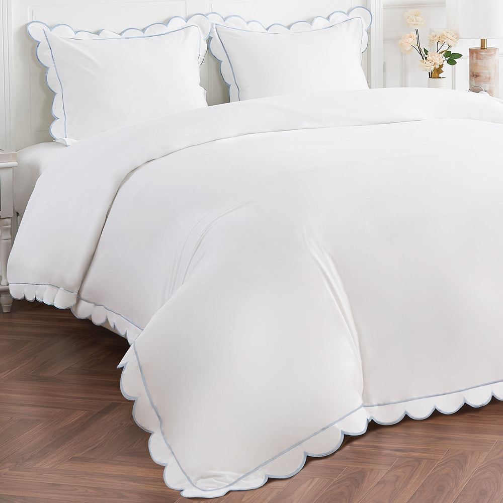 Scallop Frame Embroidered Cotton Percale Duvet Set - Quahog Bay Bedding