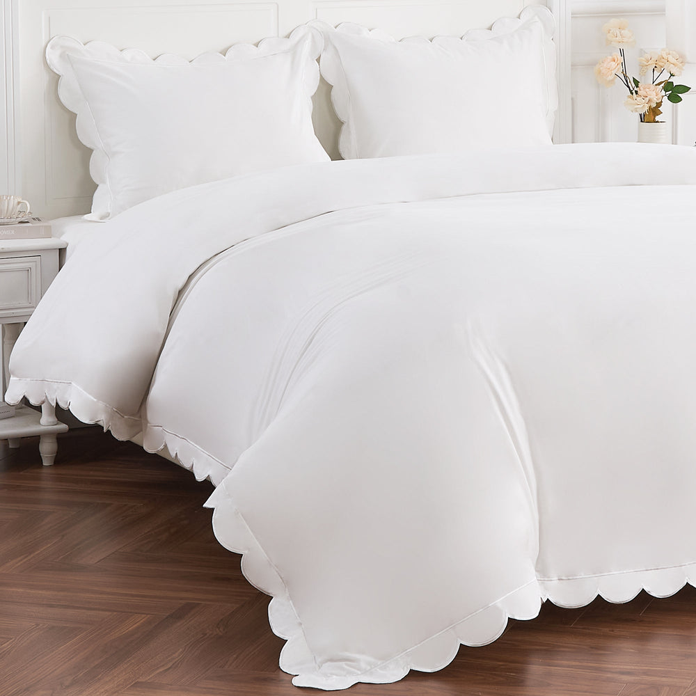 Scallop Frame Embroidered Cotton Percale Duvet Set - Quahog Bay Bedding