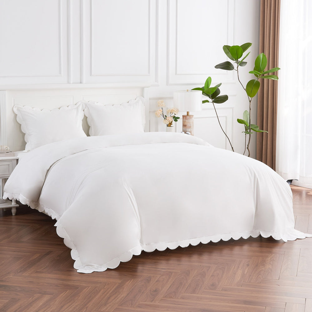 Scallop Frame Embroidered Cotton Percale Duvet Set - Quahog Bay Bedding