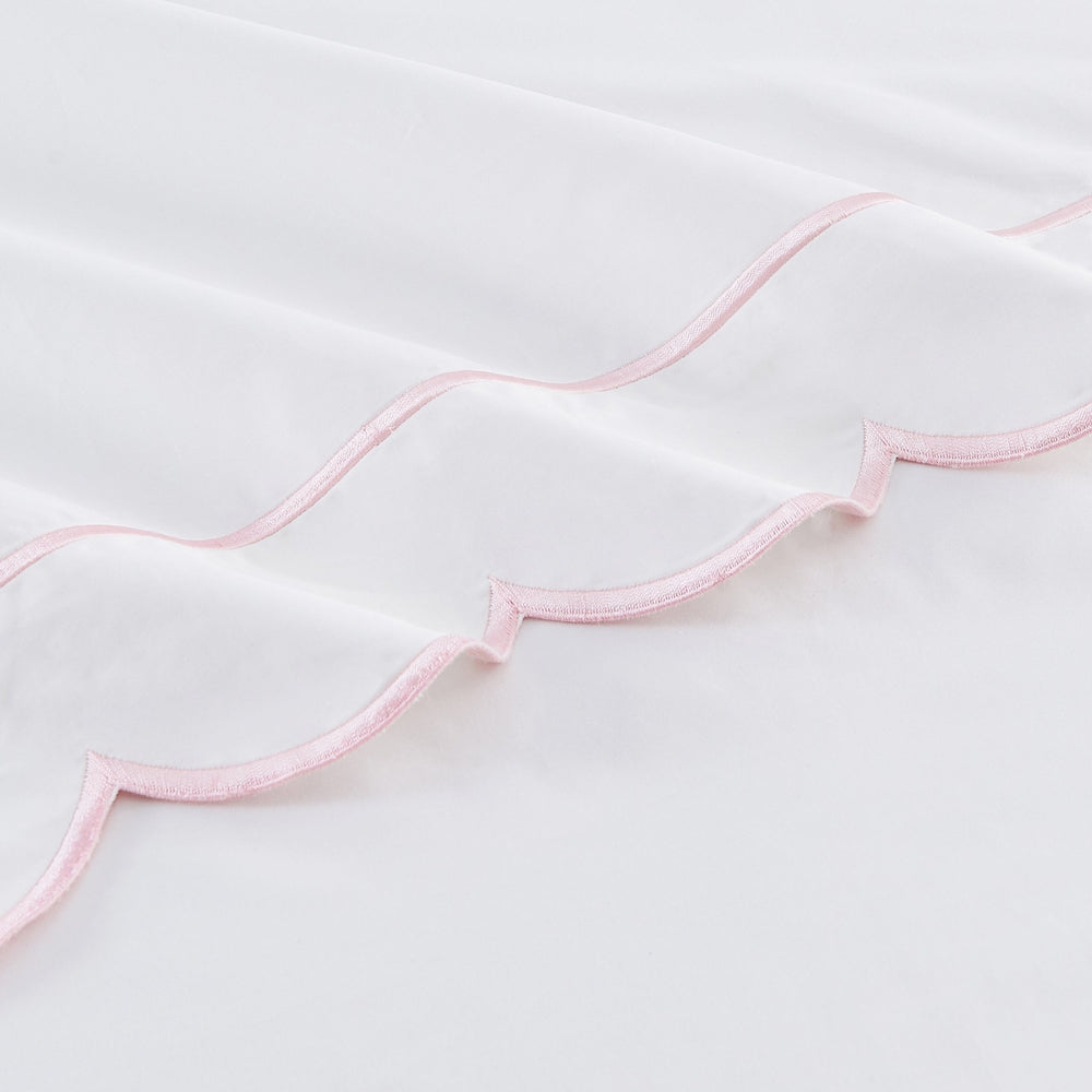 Scallop Frame Embroidered Cotton Percale Pillowcase Pair - Quahog Bay Bedding