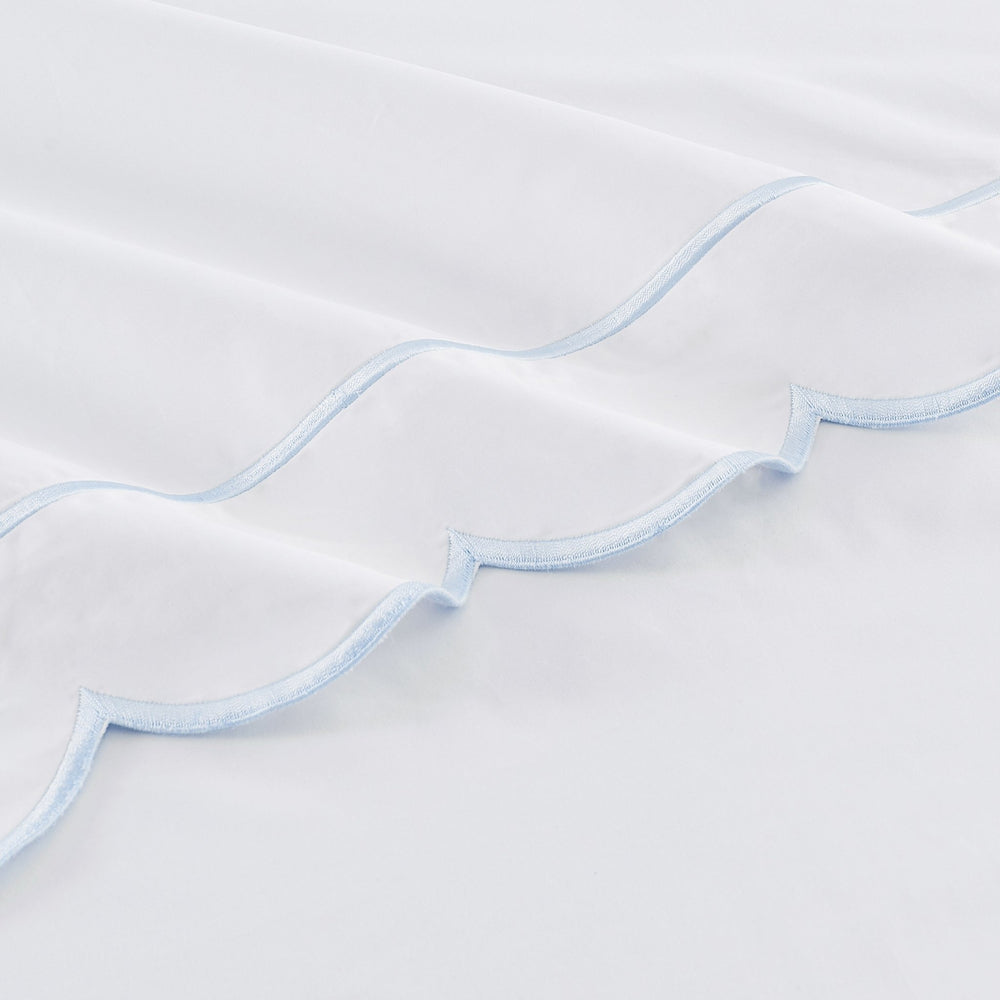 Scallop Frame Embroidered Cotton Percale Pillowcase Pair - Quahog Bay Bedding