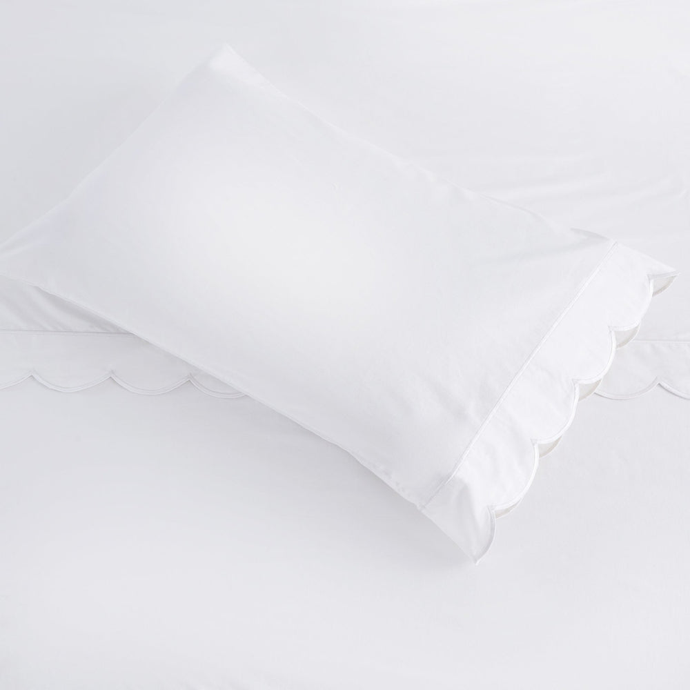 Scallop Frame Embroidered Cotton Percale Pillowcase Pair - Quahog Bay Bedding