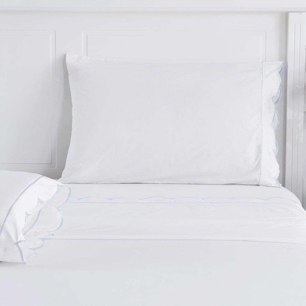 Scallop Frame Embroidered Cotton Percale Pillowcase Pair - Quahog Bay Bedding