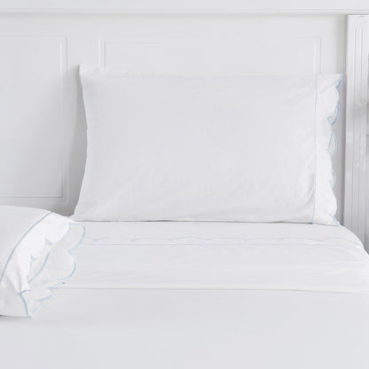 Scallop Frame Embroidered Cotton Percale Pillowcase Pair - Quahog Bay Bedding
