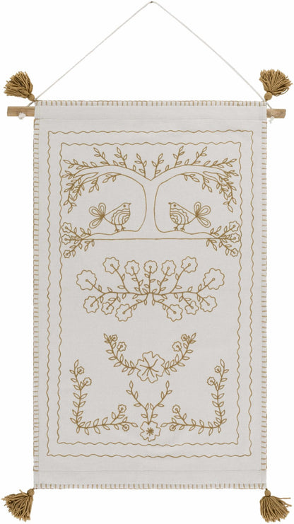 Schaffer Golden Embroidered Floral Wall Hanging - Quahog Bay Bedding