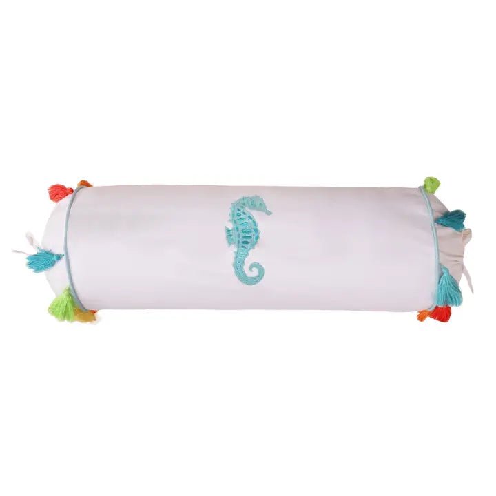 Seahorse Embroidered Neck Roll Pillow - Quahog Bay Bedding