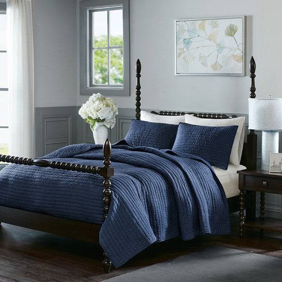 Madison Park Serene Thick & Warm All Cotton Quilt Set With Cotton Fill - Quahog Bay Bedding