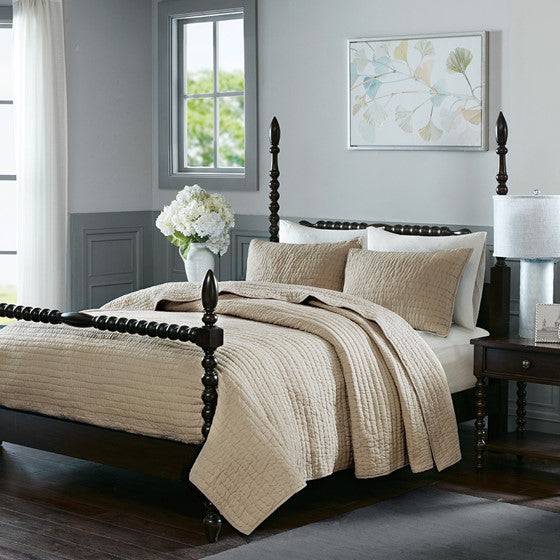 Madison Park Serene Thick & Warm All Cotton Quilt Set With Cotton Fill - Quahog Bay Bedding