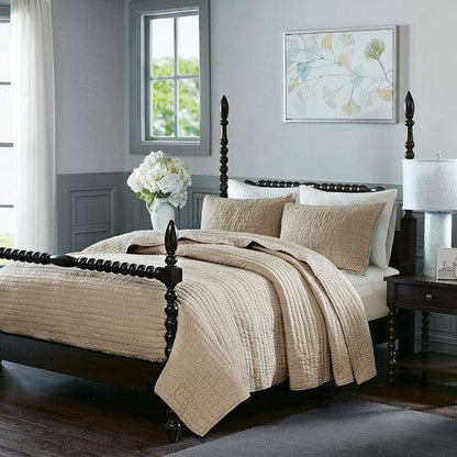 Madison Park Serene Thick & Warm All Cotton Quilt Set With Cotton Fill - Quahog Bay Bedding