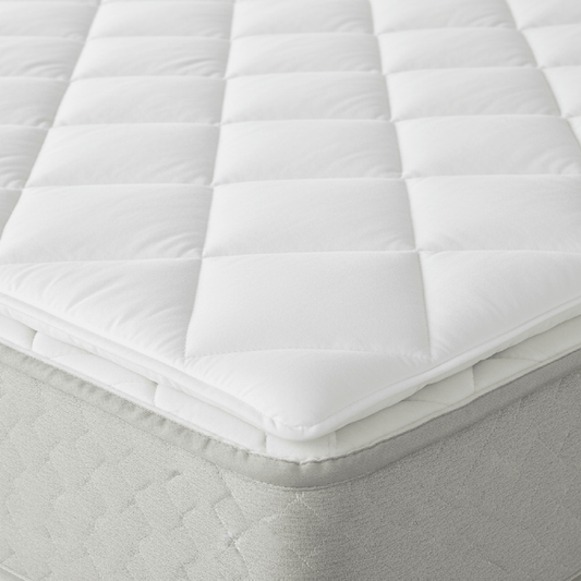 Waterproof shallow pocket mattress pad lying flat on a mattress with no skirting, for boat, RV and dorm beds
