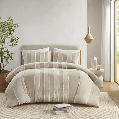 Shay 3 Piece Striped Cotton Comforter Set | Coastal Comforter Set | Taupe - Quahog Bay Bedding