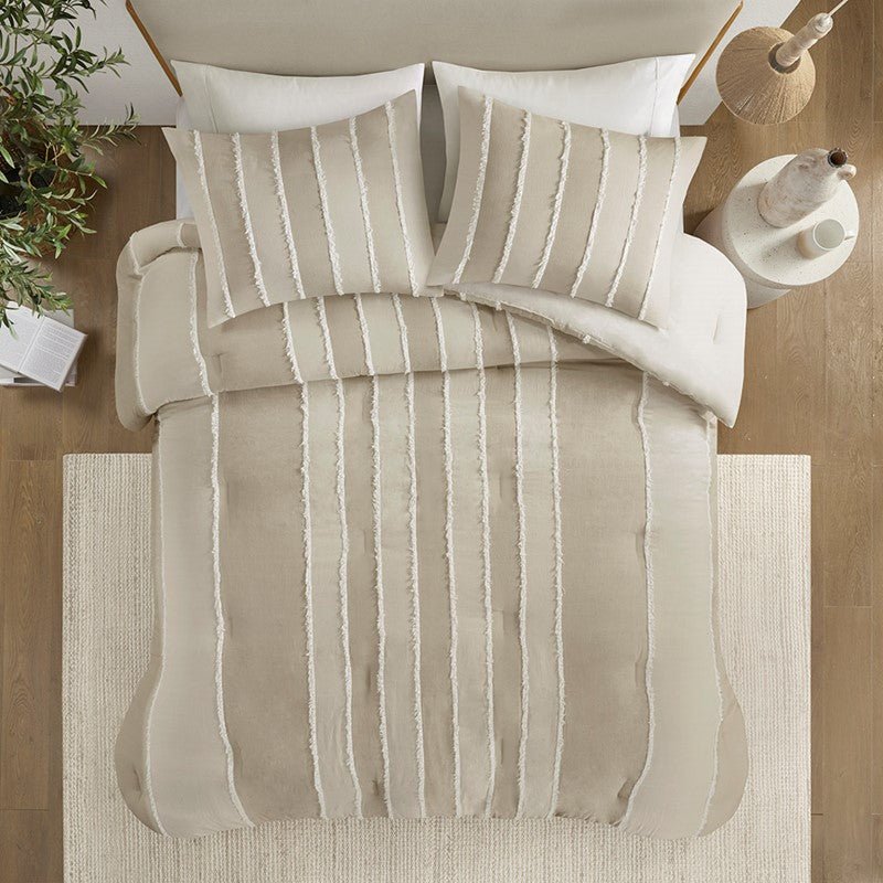 Shay 3 Piece Striped Cotton Comforter Set | Coastal Comforter Set | Taupe - Quahog Bay Bedding