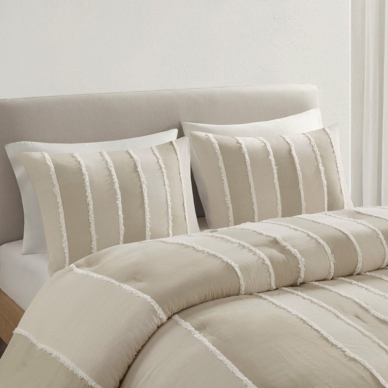 Shay 3 Piece Striped Cotton Comforter Set | Coastal Comforter Set | Taupe - Quahog Bay Bedding