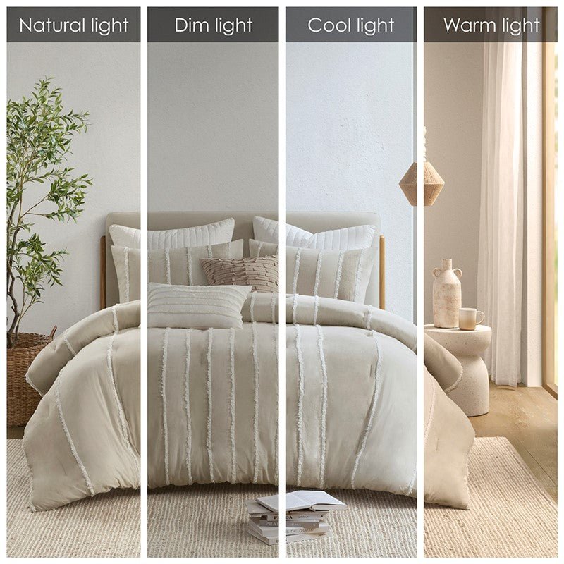Shay 3 Piece Striped Cotton Comforter Set | Coastal Comforter Set | Taupe - Quahog Bay Bedding