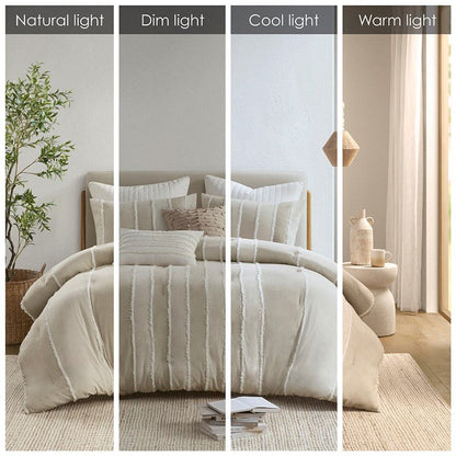 Shay 3 Piece Striped Cotton Comforter Set | Coastal Comforter Set | Taupe - Quahog Bay Bedding
