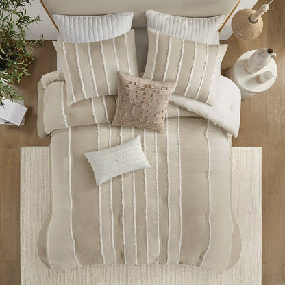 Shay 3 Piece Striped Cotton Comforter Set | Coastal Comforter Set | Taupe - Quahog Bay Bedding