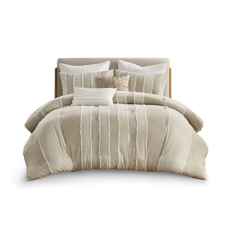 Shay 3 Piece Striped Cotton Comforter Set | Coastal Comforter Set | Taupe - Quahog Bay Bedding