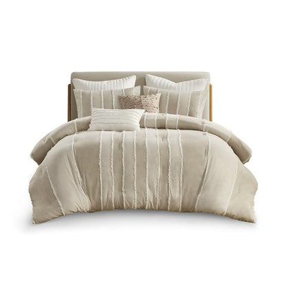 Shay 3 Piece Striped Cotton Comforter Set | Coastal Comforter Set | Taupe - Quahog Bay Bedding