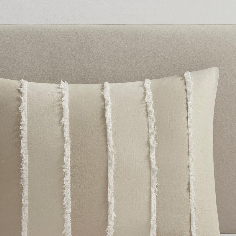 Shay 3 Piece Striped Cotton Comforter Set | Coastal Comforter Set | Taupe - Quahog Bay Bedding