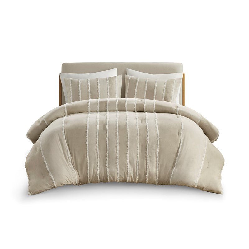 Shay 3 Piece Striped Cotton Comforter Set | Coastal Comforter Set | Taupe - Quahog Bay Bedding