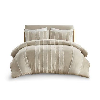 Shay 3 Piece Striped Cotton Comforter Set | Coastal Comforter Set | Taupe - Quahog Bay Bedding