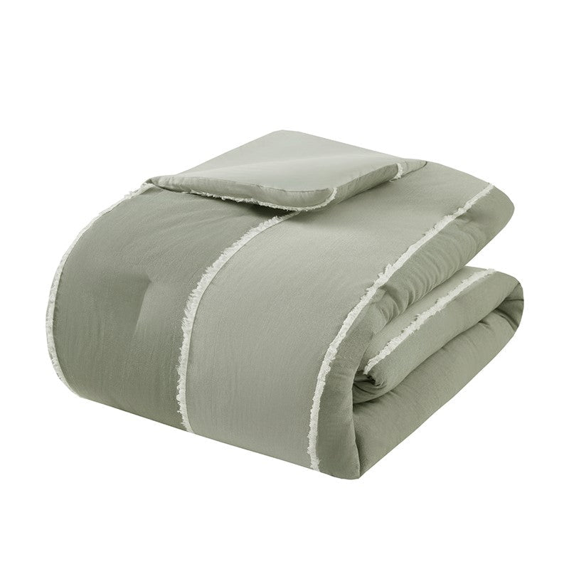 Shay 3 Piece Striped Cotton Comforter Set | Green Bedding Set | Sage - Quahog Bay Bedding