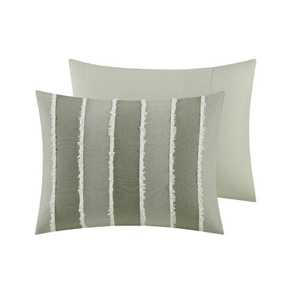 Shay 3 Piece Striped Cotton Comforter Set | Green Bedding Set | Sage - Quahog Bay Bedding