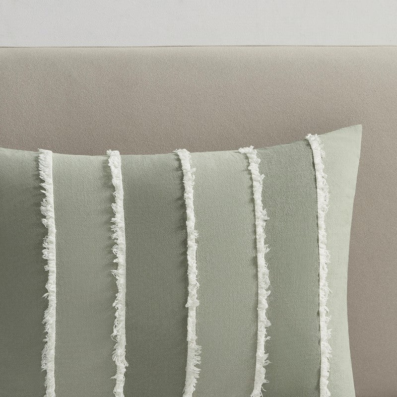Shay 3 Piece Striped Cotton Comforter Set | Green Bedding Set | Sage - Quahog Bay Bedding