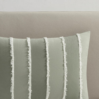 Shay 3 Piece Striped Cotton Comforter Set | Green Bedding Set | Sage - Quahog Bay Bedding