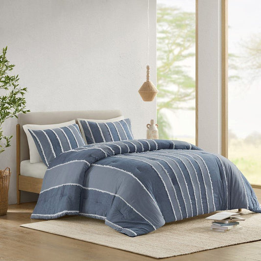 Shay 3 Piece Striped Cotton Comforter Set | Nautical Bedding Set | Blue - Quahog Bay Bedding