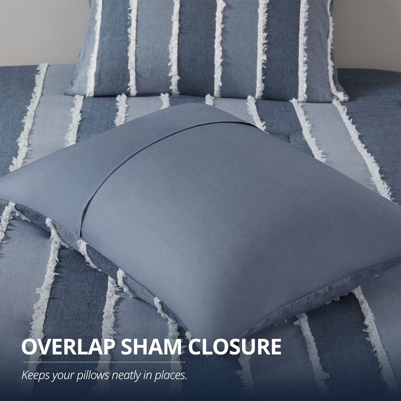 Shay 3 Piece Striped Cotton Comforter Set | Nautical Bedding Set | Blue - Quahog Bay Bedding