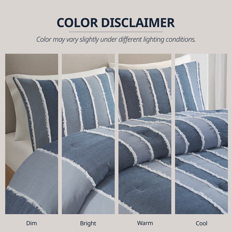Shay 3 Piece Striped Cotton Comforter Set | Nautical Bedding Set | Blue - Quahog Bay Bedding