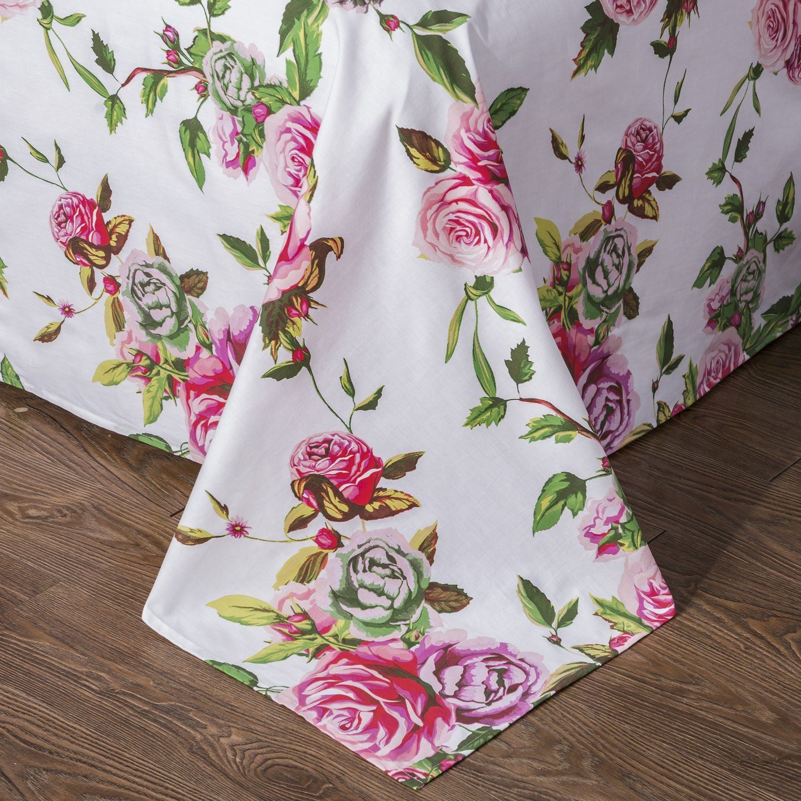 DaDa Bedding Romantic Roses Lovely Spring Pink Floral Garden Fitted & Flat Bed Sheet Set w/ Pillow Cases (JHW879) - DaDa Bedding Collection