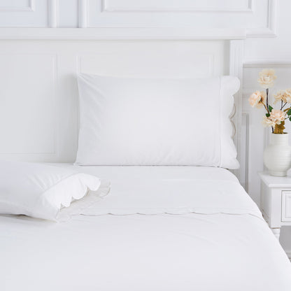 Coastal Scalloped Edge Embroidered 300TC Cotton Percale Sheet Set